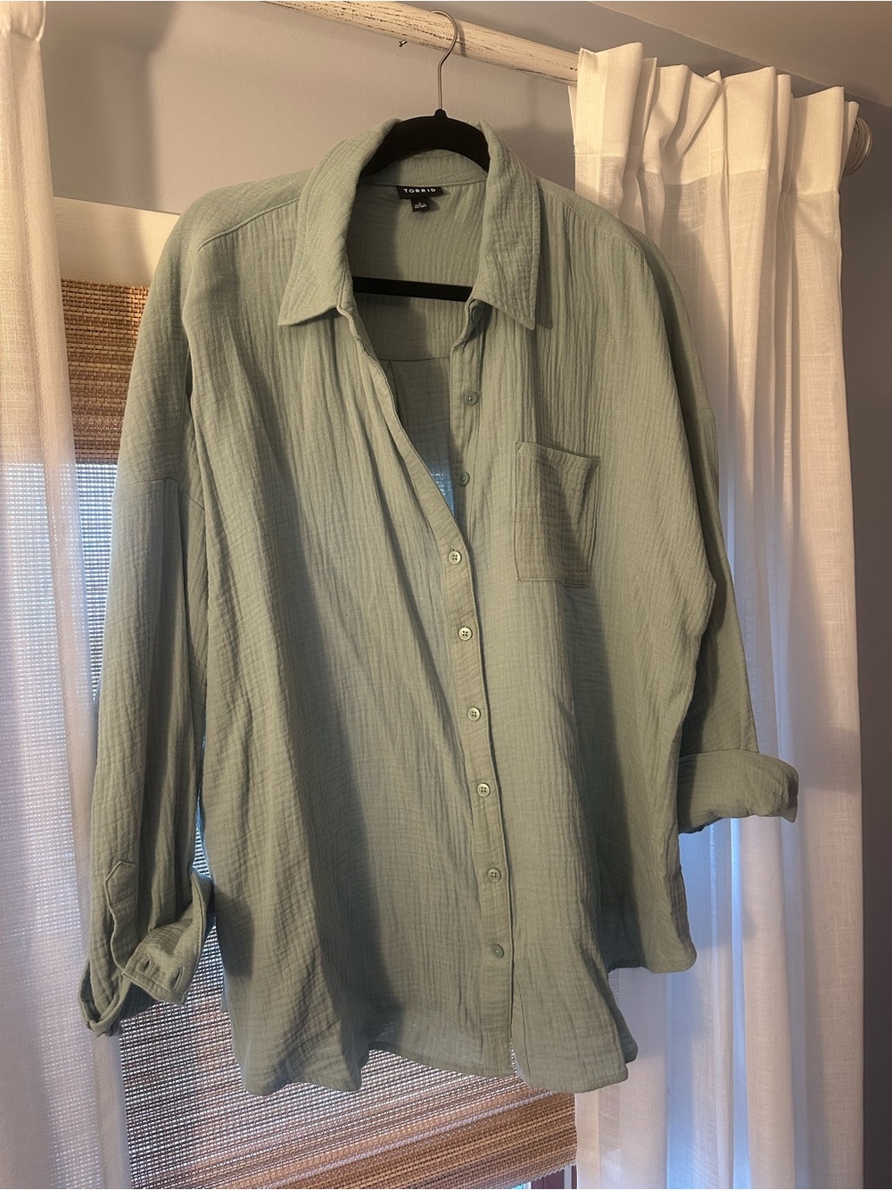 torrid Sage Green Button-Front Women's Shirt